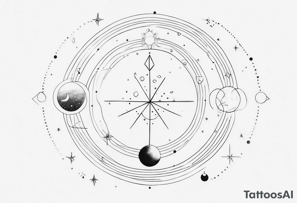 Fine line snake, moon phases, constellations tattoo idea