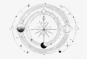 Fine line snake, moon phases, constellations tattoo idea