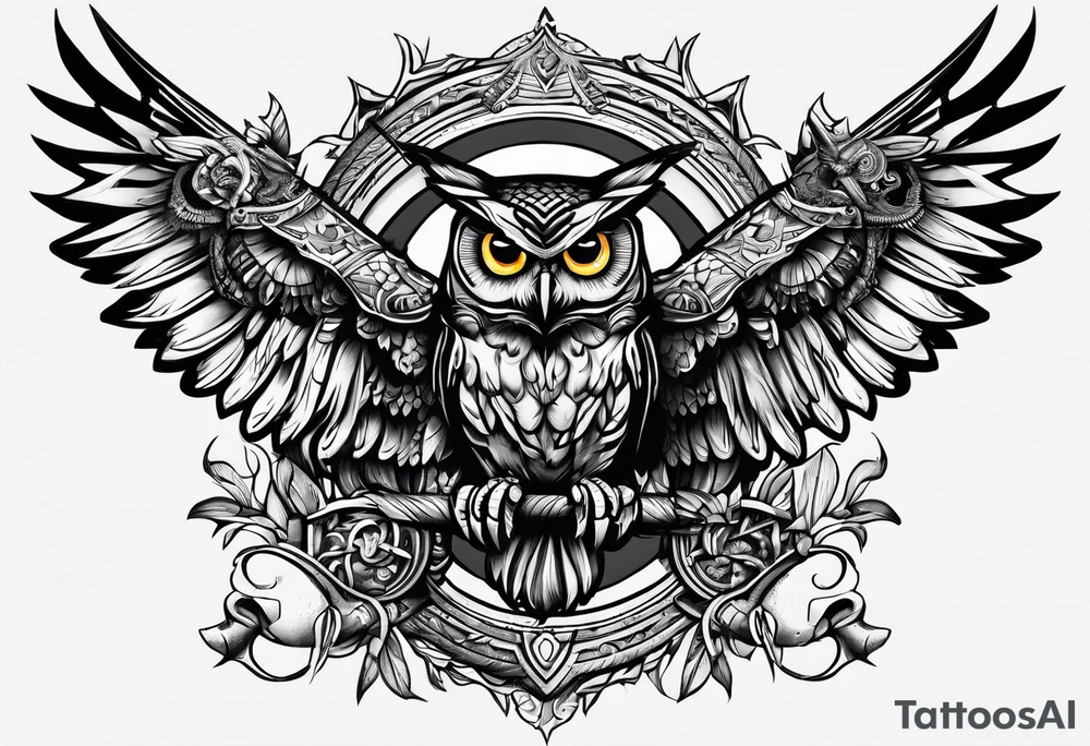 owl and cow wrestling tattoo idea
