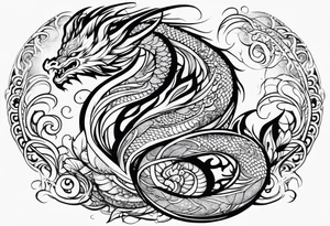 Māori dragon, koi, water shoulder tattoo idea