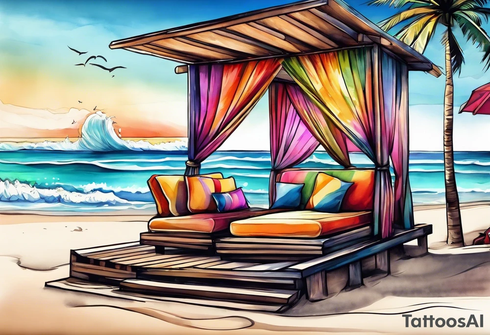 very abstract cabana on a beach tattoo idea