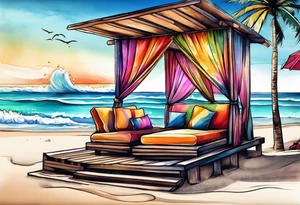 very abstract cabana on a beach tattoo idea
