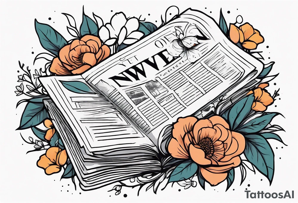 newspaper 
 surrounded by flowers tattoo idea