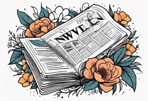 newspaper 
 surrounded by flowers tattoo idea