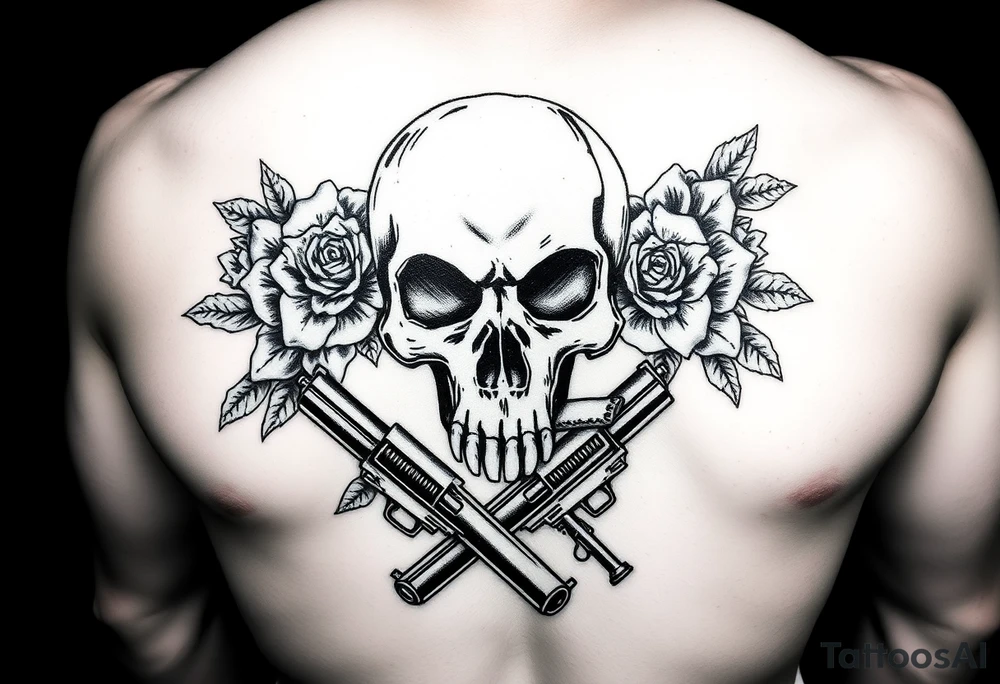 skull,roses,cigar,crossed guns, tattoo idea