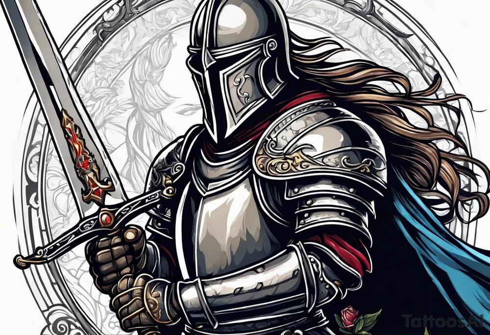 a knight pulling a sword out the bible tattoo idea