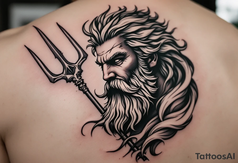 Poseidon with trident tattoo idea