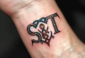 Celtic Knot Monogram – Forest green and dark brown “S & T” intertwined with a Celtic knot forming the base of the letters. tattoo idea
