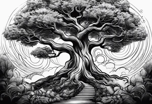 tree with long roots and branches tattoo idea