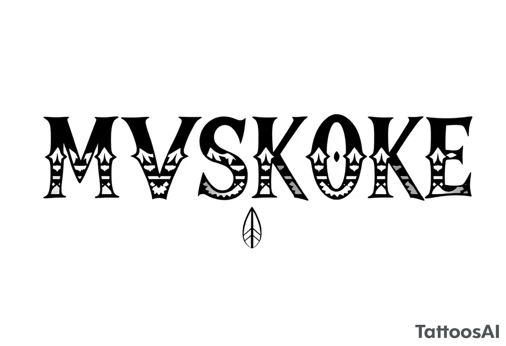 The word “MVSKOKE” shaded with Native American pattern tattoo idea