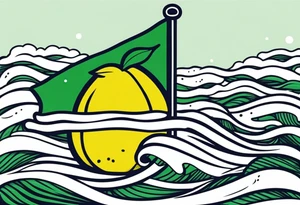 A lemon-Buoy with a green leaf-flag on waves tattoo idea