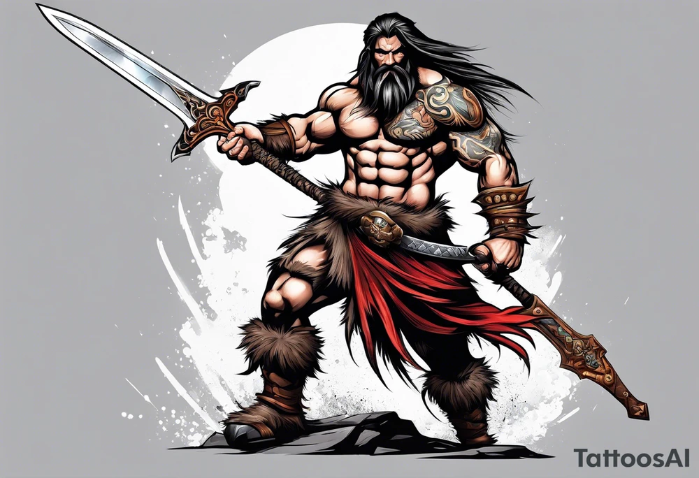 barbarian with long sword tattoo idea