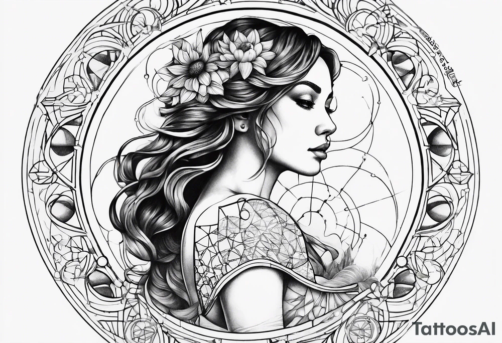 Aquarius with the Fibonacci sequence and sacred geometry tattoo idea