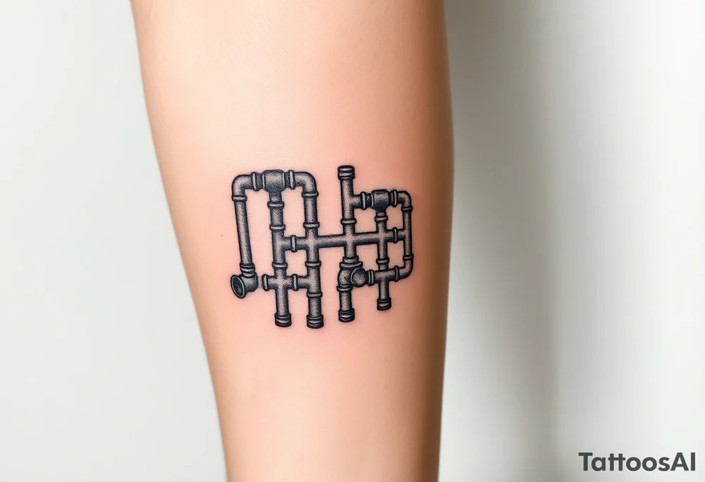 extremely detailed system of small plumbing pipes with each pipe ending without a curved pipe tattoo idea