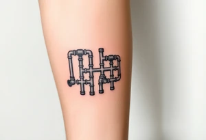 extremely detailed system of small plumbing pipes with each pipe ending without a curved pipe tattoo idea