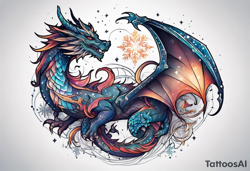 Constellation, dragon,snowflake tattoo idea