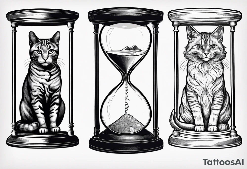 Brain in sagittal section and coguar cat face inside hourglass. Brain in lower level, coguar in an upper level tattoo idea