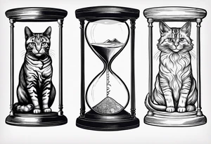 Brain in sagittal section and coguar cat face inside hourglass. Brain in lower level, coguar in an upper level tattoo idea