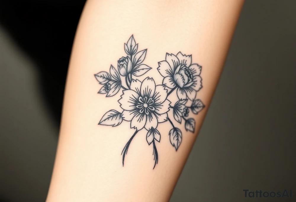 neo traditional flowers tattoo idea