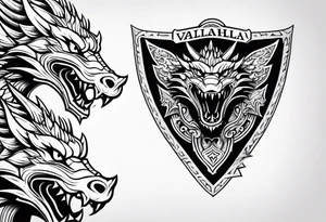 Valhalla sword shield dragon head tattoo idea