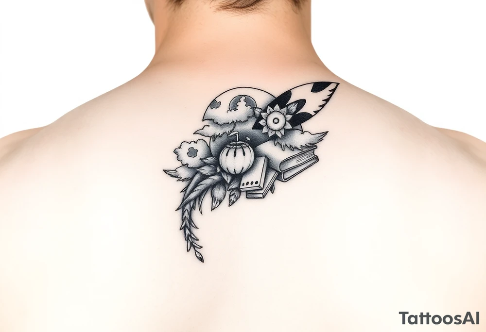 A black and white tattoo that will go on side of the wrist. This is for someone who loves ocean, travel and books. Something unique. tattoo idea