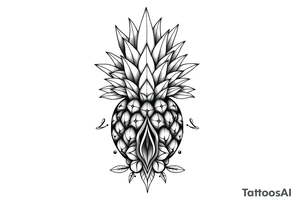 Bushy crown pineapple vagina, design to go over vagina , erotic vagina area design, anus to be at the bottom tattoo idea