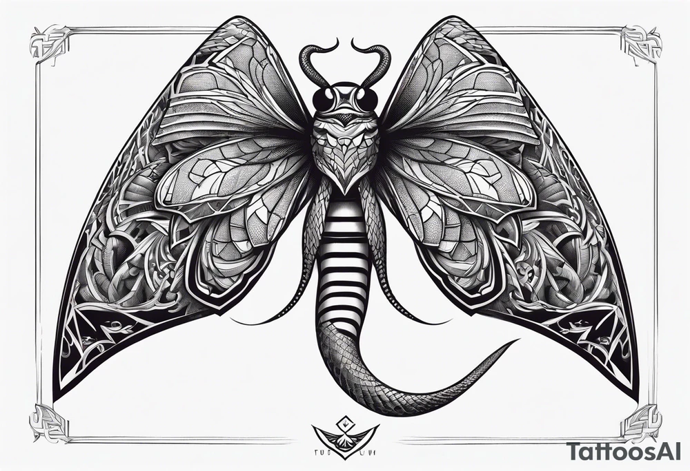 moth, “snake head wings” tattoo idea