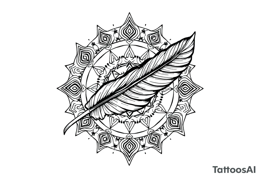 spiritual feather indian mandala shaman rune tattoo idea