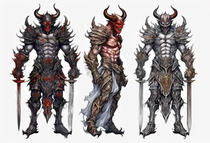 Demon in tiered thin plate armor tattoo idea