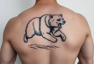 Strong running mother bear in a snowstorm. In calligraphic style tattoo idea