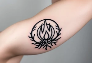 a round flame imprisoned in a roots circle tattoo idea