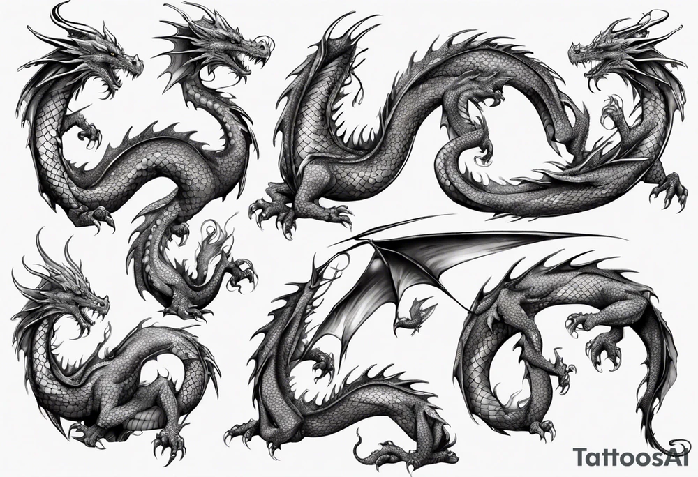 dragon with long body and scales tattoo idea