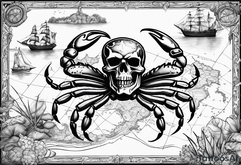 A pirate map with crabs tattoo idea
