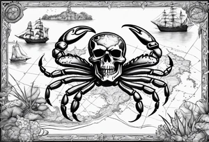 A pirate map with crabs tattoo idea