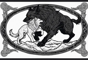 Odin Vs Fenrir with suminagashi art tattoo idea