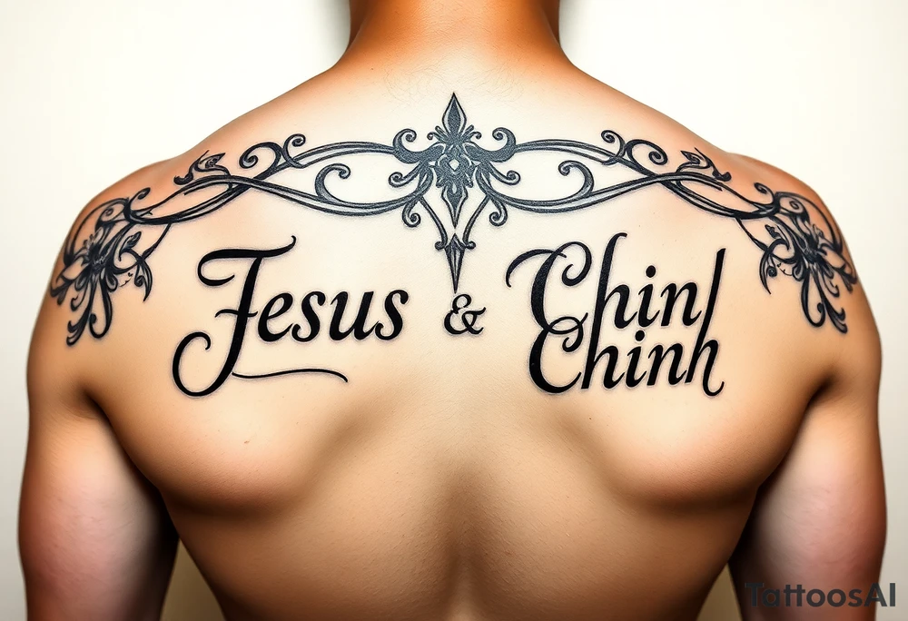 Tattoo with the names Jesus and Chinh tattoo idea