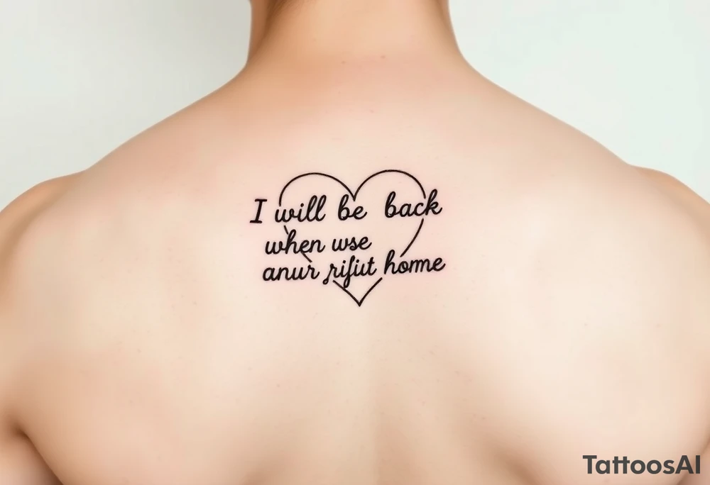 create a dainty heart with the outline "I will be back when the robins come home" tattoo idea