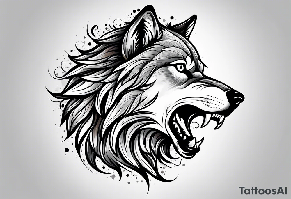 Wolf face roaring tattoo idea