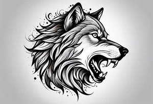 Wolf face roaring tattoo idea