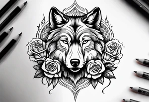 Rose with flames out of the top morphing into a wolf tattoo idea