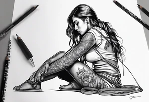 woman kneeling and tied with a rope tattoo idea