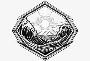 Simple ocean wave inside of a diamond with sun inside as well tattoo idea