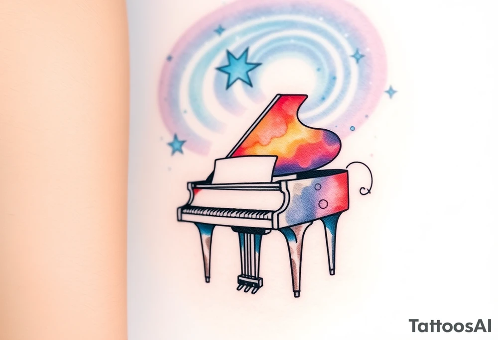 playing a grand piano under the stars swirl tattoo idea