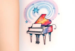playing a grand piano under the stars swirl tattoo idea