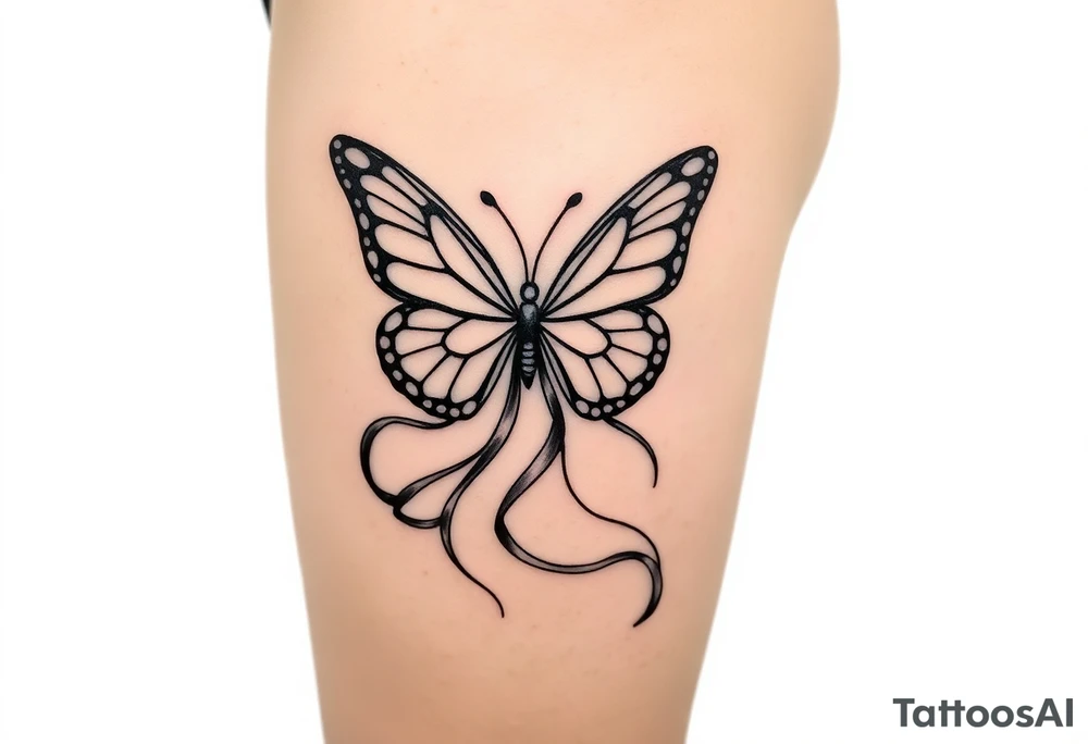 ethereal butterfly with flowing silk ribbons in moonlight tattoo idea