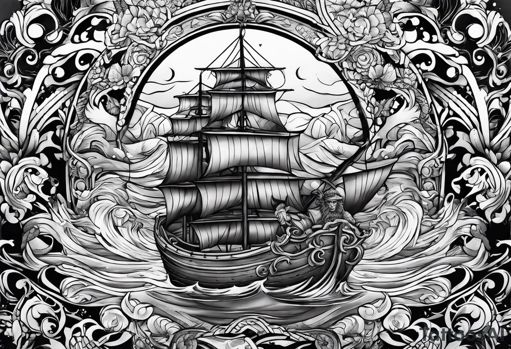Neptun mit ganzen Körper im Wasser stehend tattoo idea