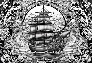 Neptun mit ganzen Körper im Wasser stehend tattoo idea