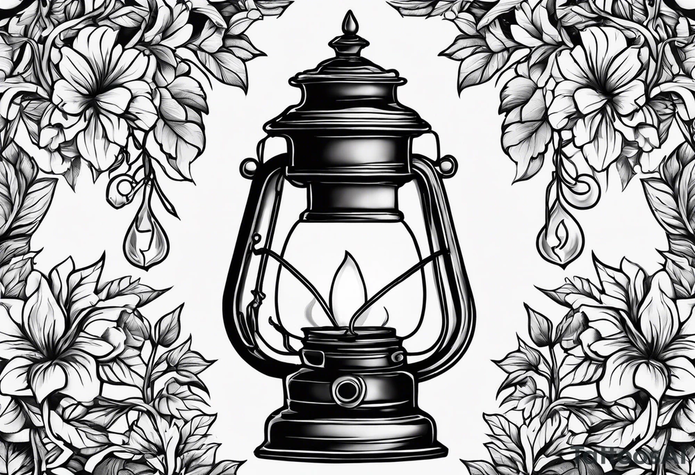 Oil lamp surrounded by leafy vines tattoo idea