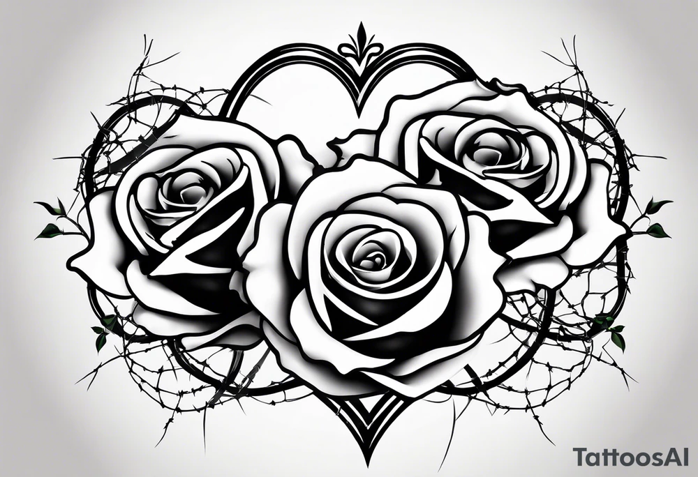 Three roses with barbed wire wrapped around them. Broken heart tattoo idea
