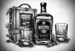Canadian whiskey and glass and dog tags tattoo idea